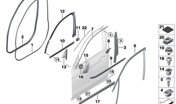 Moldura para puerta delantera derecha OEM 51139482538 para BMW G08 (Modelos compatibles). Original BMW