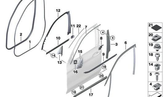 Junta para cerradura del pilar B izquierdo OEM 51337393419 para BMW G01, G08, F97, G02, F98. Original BMW.