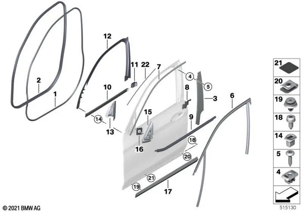 Eckblende Puerta delantera izquierda para BMW X3 F97, G01 (OEM 51339460515). Original BMW