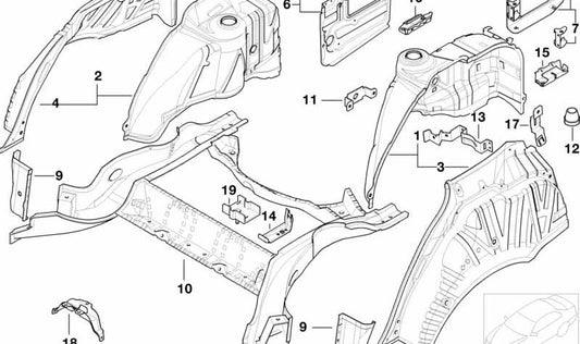 Pasarruedas exterior trasero derecho para BMW E39 (OEM 41148209486). Original BMW