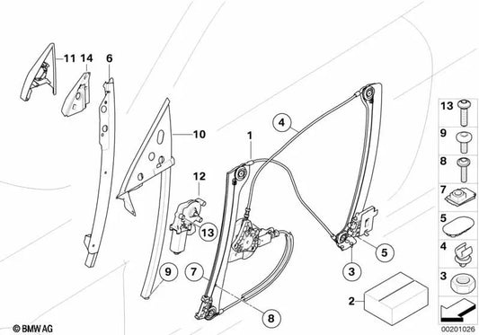 Right window guide for BMW E63, E63N, E64, E64N (OEM 51337009708). Genuine BMW