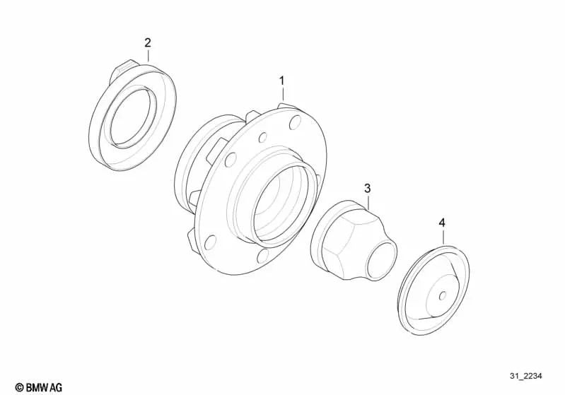 Wheel hubs with front bearing for BMW 7 Series E38 (OEM 31221092519). Original BMW