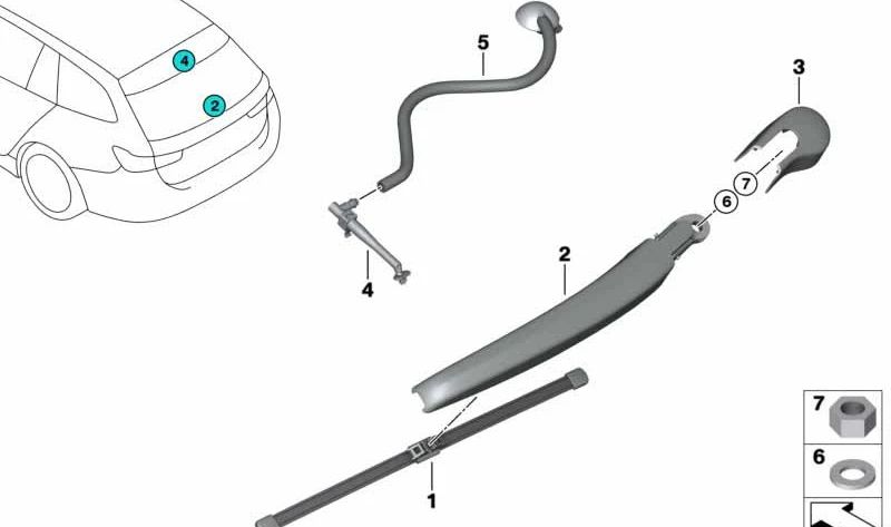 Tapa embellecedora brazo limpiaparabrisas OEM 61627403859 para BMW G21, G81, G31. Original BMW.