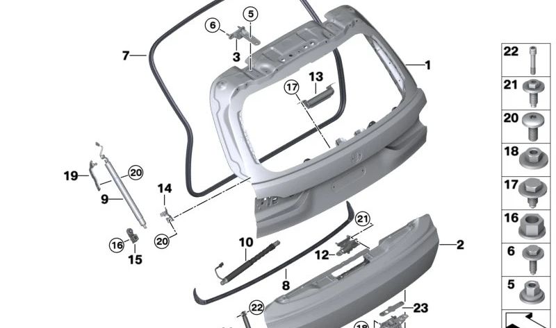 Tope izquierdo del portón trasero OEM 51247418839 para BMW G07 (X7). Original BMW.