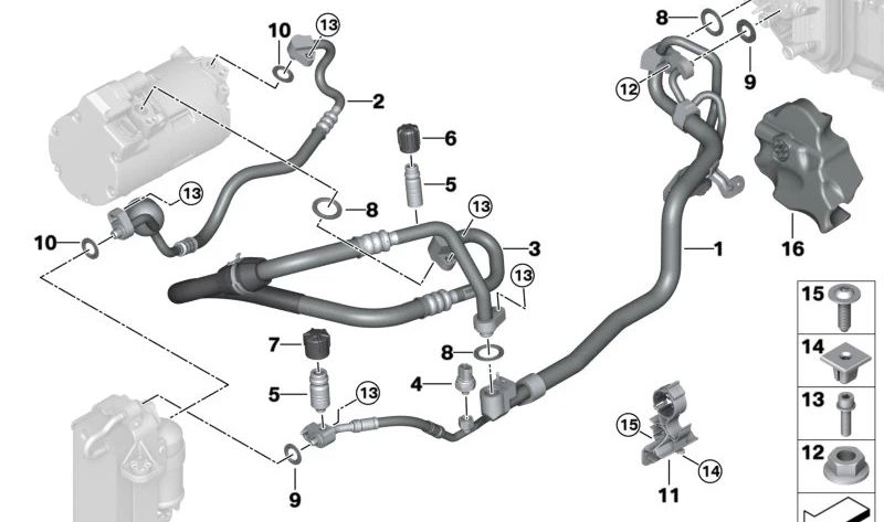 Tubo de succión OEM 64539109970 para BMW G30, G31 (Conexión evaporador a compresor). Original BMW.