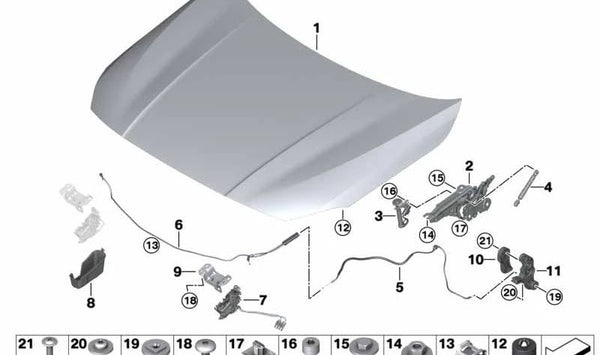 Bisagra capó delantero derecha OEM 41009465226 para BMW F40, F44. Original BMW.