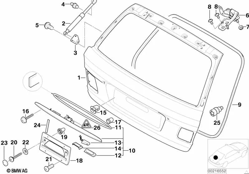 Soporte Amortiguador de Gas Izquierdo para BMW Serie 3 E46 (OEM 51248239745). Original BMW.