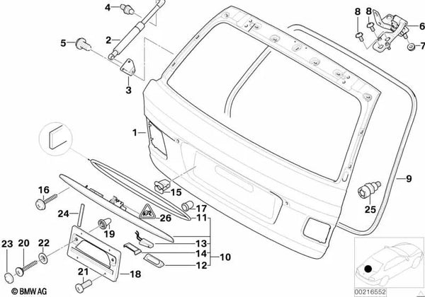 Soporte Amortiguador de Gas Izquierdo para BMW Serie 3 E46 (OEM 51248239745). Original BMW.