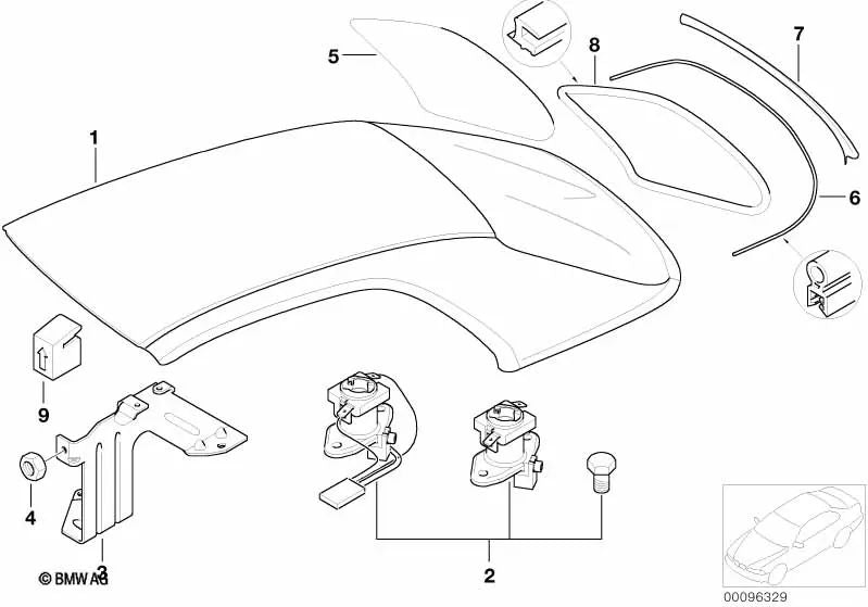 Hardtop-Stützblock für BMW 3er E46 (OEM 54217025697). Original BMW