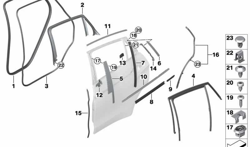 Rear Left Door Outer Cover for BMW F16, F86 (OEM 51357377897). Original BMW