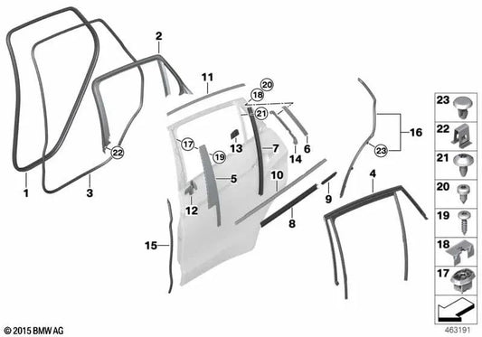 Cubierta del marco de la ventana superior puerta trasera derecha para BMW X6 F16, F86 (OEM 51357377886). Original BMW.