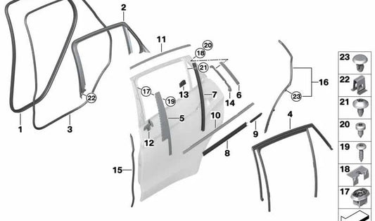 Hintere rechte Außentürabdeckung für BMW X6 F16, F86 (OEM 51357377898). Original BMW