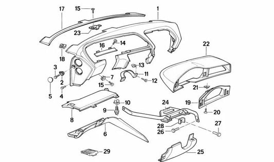 Revestimiento del salpicadero OEM 51458169092 para BMW E31. Original BMW.