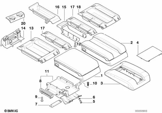 Soporte Eject-Box Reposabrazos Central para BMW E38 (OEM 51168161594). Original BMW.