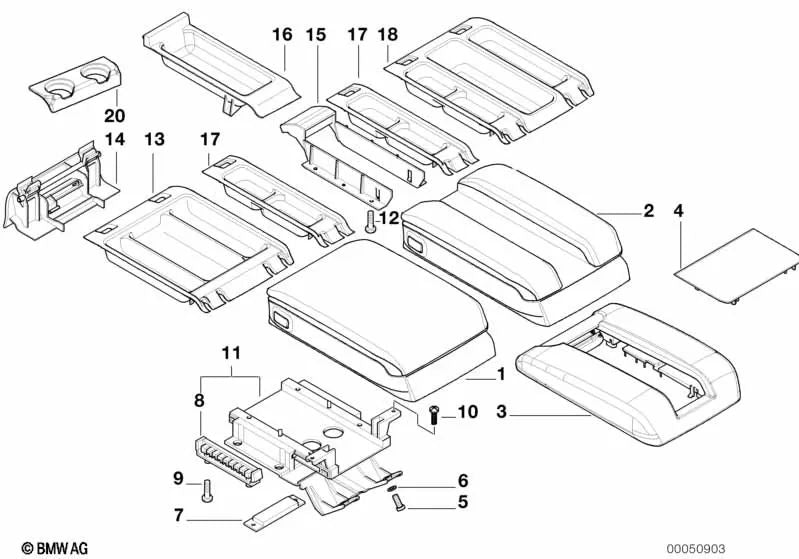 Reposabrazos central para BMW Serie 7 E38 (OEM 51168215763). Original BMW