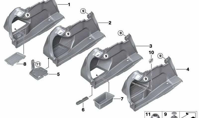 Bandeja de almacenamiento plana para BMW Serie 3 F30, F35, F80 y Serie 4 F32, F82 (OEM 51477245912). Original BMW