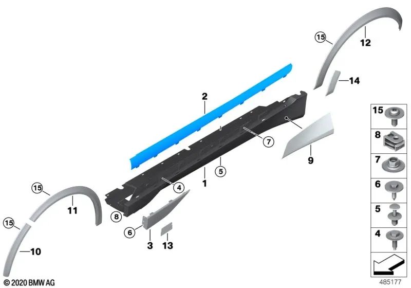 Moldura lateral derecha para BMW I01 (OEM 51757255134). Original BMW