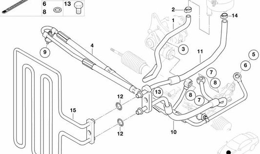 Tubería de retorno de dirección asistida OEM 32416750281 para BMW E52. Original BMW.