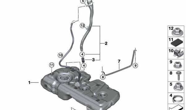 Depósito de Combustible de Plástico para BMW Serie 2 U06, X1 U11, X2 U10, MINI U25 (OEM 16115A44A13). Original BMW