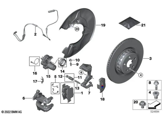 Black Left Brake Caliper Housing for BMW 7 Series G70, XM G09 (OEM 34208843009). Original BMW