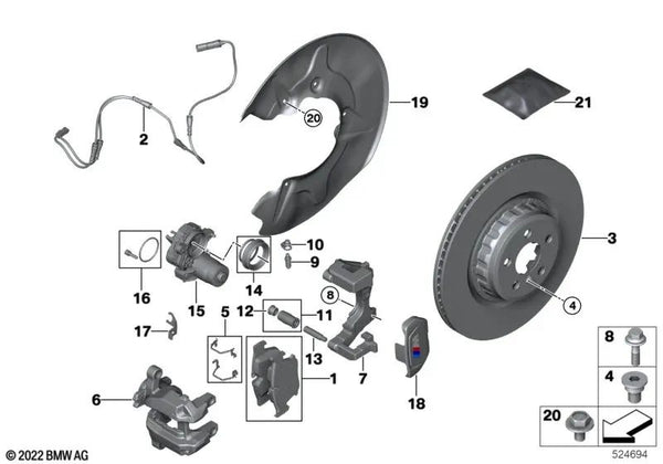 Carcasa de pinza de freno negra izquierda para BMW Serie 7 G70, XM G09 (OEM 34208843009). Original BMW