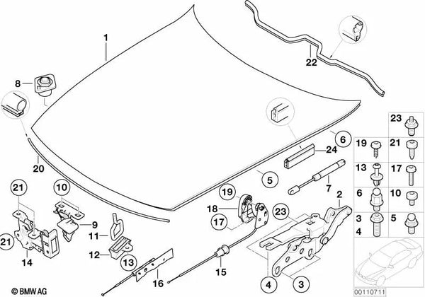 Activación del capó delantero para BMW Z4 E85 (OEM 51237068815). Original BMW