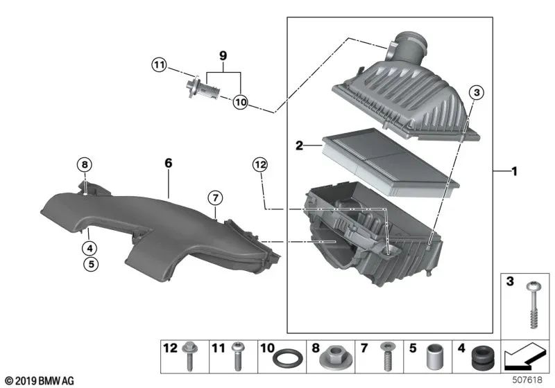 Conducto de aire de admisión para BMW Serie 1 F40, F52, Serie 2 F44, F45, F46, X1 F48, F49, X2 F39 (OEM 13717626564). Original BMW