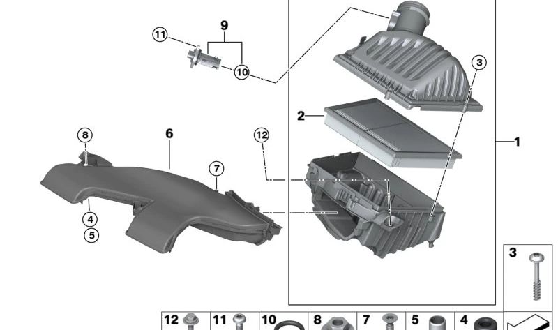 Silenciador de admisión OEM 13717639749 para BMW F45, F46, F48, F39. Original BMW