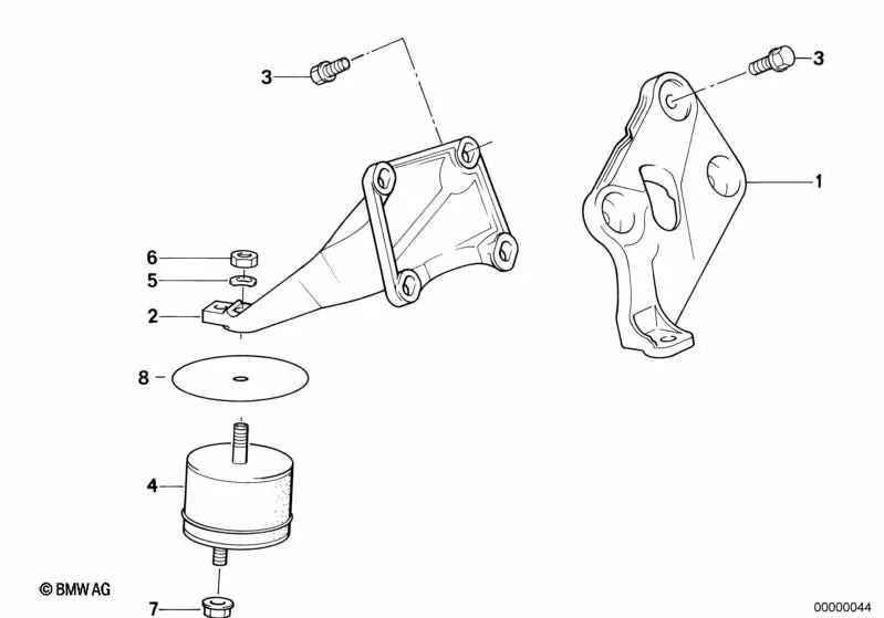 Goma de montaje derecha para BMW E34 (OEM 11811142032). Original BMW