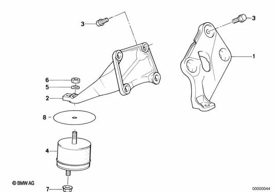 Goma de montaje derecha para BMW E34 (OEM 11811142032). Original BMW