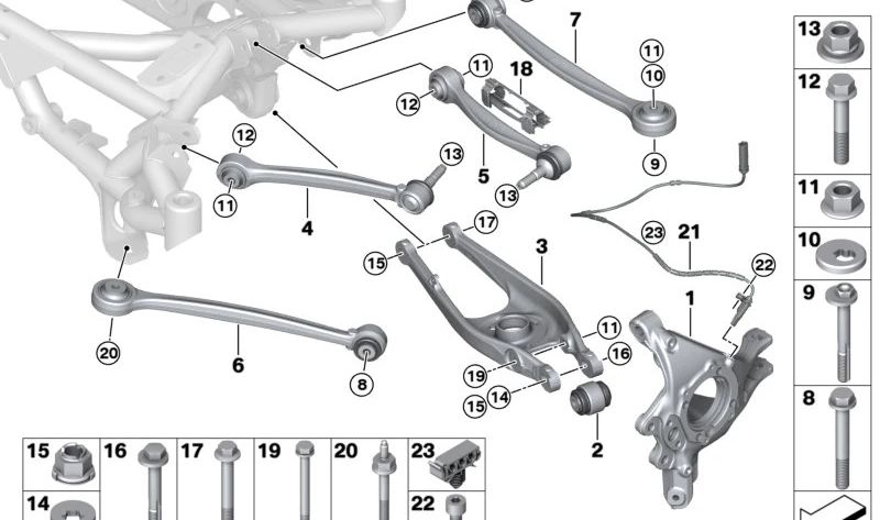 Brazo de suspensión inferior con silentblock OEM 33307886186 para BMW G82. Original BMW.