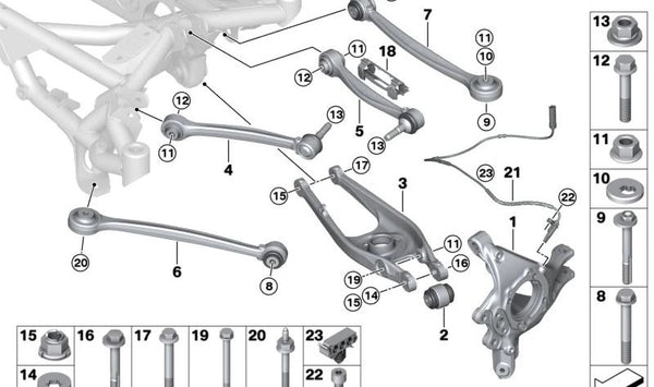 Brazo de suspensión inferior con silentblock OEM 33307886186 para BMW G82. Original BMW.