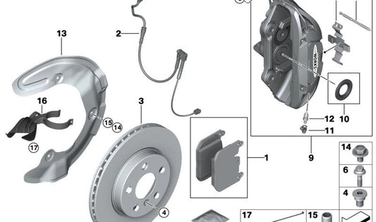 Juego de juntas de pinza de freno para BMW Serie 1 F40, Serie 2 F44, X1 F48N U11, X2 F39 (OEM 34106888634). Original BMW