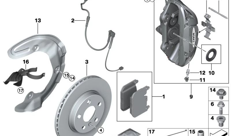 Disco de freio ventilado e leve 34106884002 para BMW F40, F44, F48, F39, F56, F54, F60. BMW original.