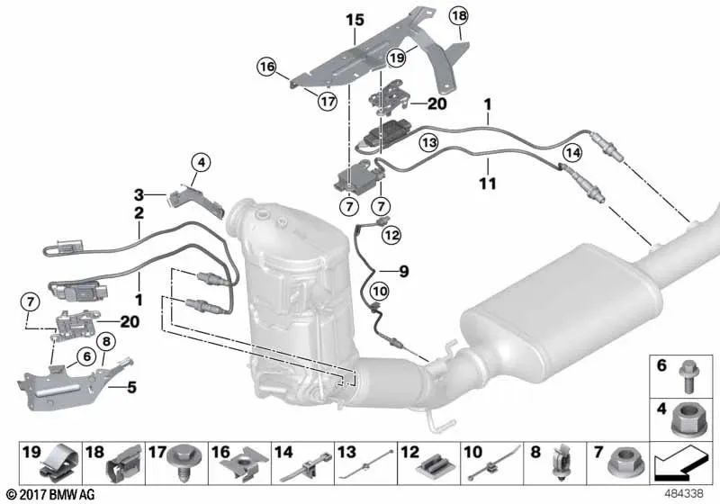 Soporte Sonda Lambda para BMW Serie 1 F40, Serie 2 F44, F45N, F46N, X1 F48, F48N, X2 F39 (OEM 13628587806). Original BMW