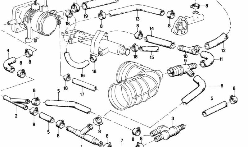 Manguera de admisión OEM 11611284663 para BMW E30, E28. Original BMW.