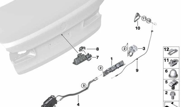 Cable de emergencia apertura maletero OEM 51247366400 para BMW F90, G30. Original BMW.