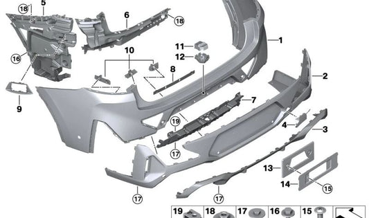 Rear bumper housing for BMW X4 G02N (OEM 51125A41FA1). Original BMW.