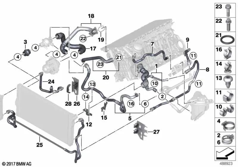 Manguera de refrigerante para BMW F01, F02 (OEM 17127580955). Original BMW