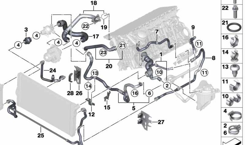 Tuyau de réfrigérant OEM 11537581576 pour BMW F01, F02. BMW d'origine.