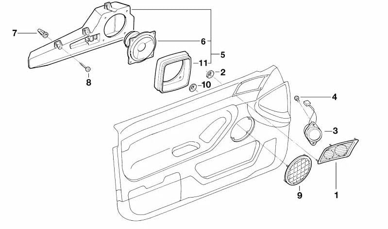 Caja de altavoz puerta delantera derecha para BMW Serie 7 E38 (OEM 65138371238). Original BMW