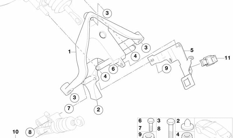 Tope del pedal de embrague para BMW E81, E82, E87, E88, F20, F21, F22, F23, F87, E21, E30, E36, E46, E90, E91, E92, E93, F30, F31, F34, F35, F80, F32, F33, F36, F82, F83, E12, E28, E34, E39, E24, E23, E32, E38, E31, E84, E83, E53, E89 (OEM 35311103849). O