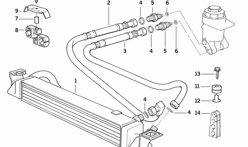 Tubo de retorno del radiador de aceite OEM 17211723263 para BMW Serie 8 (E31). Original BMW.