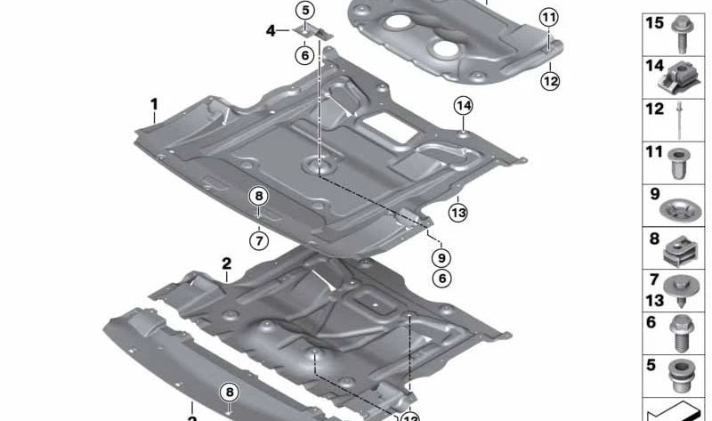 Protector inferior del motor OEM 51758050702 para BMW F07, F10, F11. Original BMW.