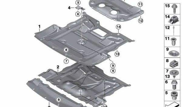 Protector inferior del motor OEM 51758050702 para BMW F07, F10, F11. Original BMW.