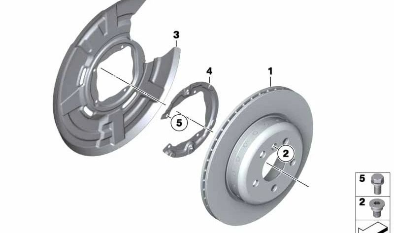 Protector de freno trasero izquierdo OEM 34216775271 para BMW F01, F02, F04. Original BMW.