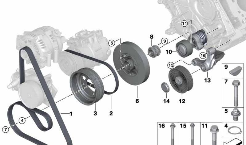 Polea de reenvío para BMW F07, F10, F11, F06, F12, F13, F01N, F02N, F15, F85, F16, F86 (OEM 32427564649). Original BMW