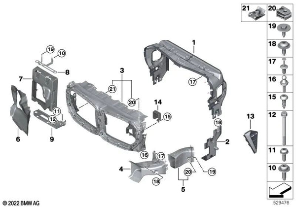 Conducto de aire del radiador inferior izquierdo para BMW F95, F95N, F96, F96N, G09 (OEM 51748090943). Original BMW.