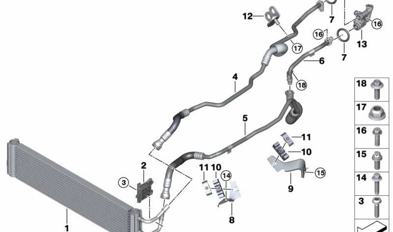 Conducto de retorno del refrigerador de aceite de transmisión para BMW F90, G30, G31N, G11N, G12N, F91, F92, F93, G14, G15, G16 (OEM 17228689545). Original BMW