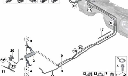 Frontkraftstoffversorgungsrohr für BMW 1 F20 -Serie, Serie 2 F22, F23, F87, 3 F30, F31, F34, F35, F80, Serie 4 F32, F33, F36 (OEM 16127271019). Original BMW